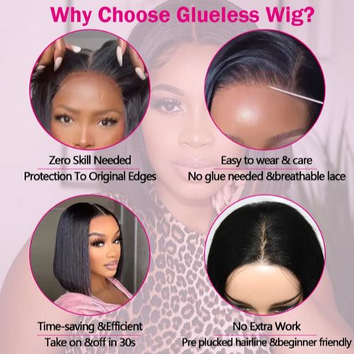 Glueless Wig Human Hair Ready To Wear Good Quality 9A Grade 100% Human Hair Short Bob Wigs For Women Transparent Pre Cut Lace Human Wig Human Hair Wig Bob Wig 13X4 Lace Frontal Wigs