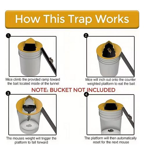 2pcs Bucket Mouse Trap Rat Trap Bucket Auto Reset Flip And Slide Bucket Lid Mouse Trap Indoor Outdoor Garage Mouse Trap Cover