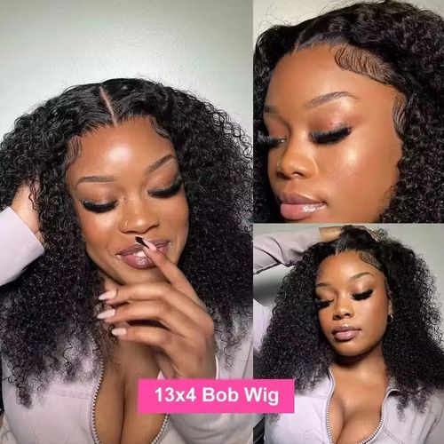 Kinky Curly Bob Wig Lace Frontal Human Hair Wigs Pre Plucked Density Brazilian Deep Curly Short Bob 13X4 Lace Closure Wig HD Lace