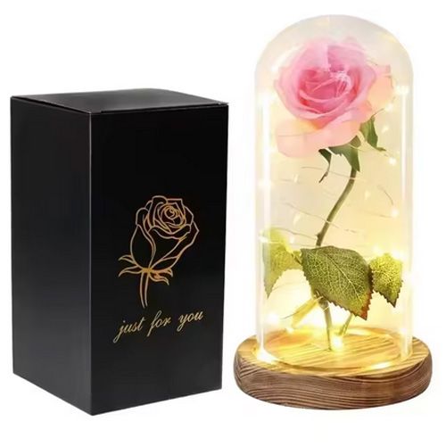 Artificial Flowers Beauty and the Beast Eternal Rose in Glass Cover Valentine's Day Wedding Birthday Decor for Gift