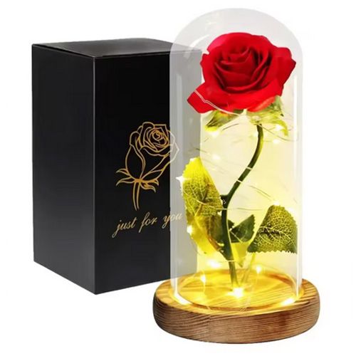 Artificial Flowers Beauty and the Beast Eternal Rose in Glass Cover Valentine's Day Wedding Birthday Decor for Gift