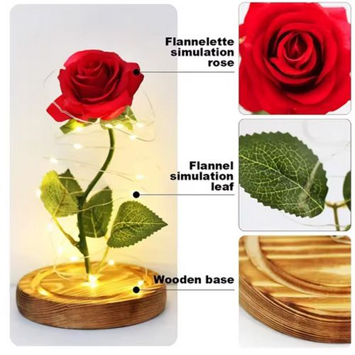 Artificial Flowers Beauty and the Beast Eternal Rose in Glass Cover Valentine's Day Wedding Birthday Decor for Gift