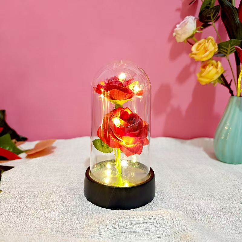 Artificial Flowers Beauty and the Beast Eternal Rose in Glass Cover Valentine's Day Wedding Birthday Decor for Gift