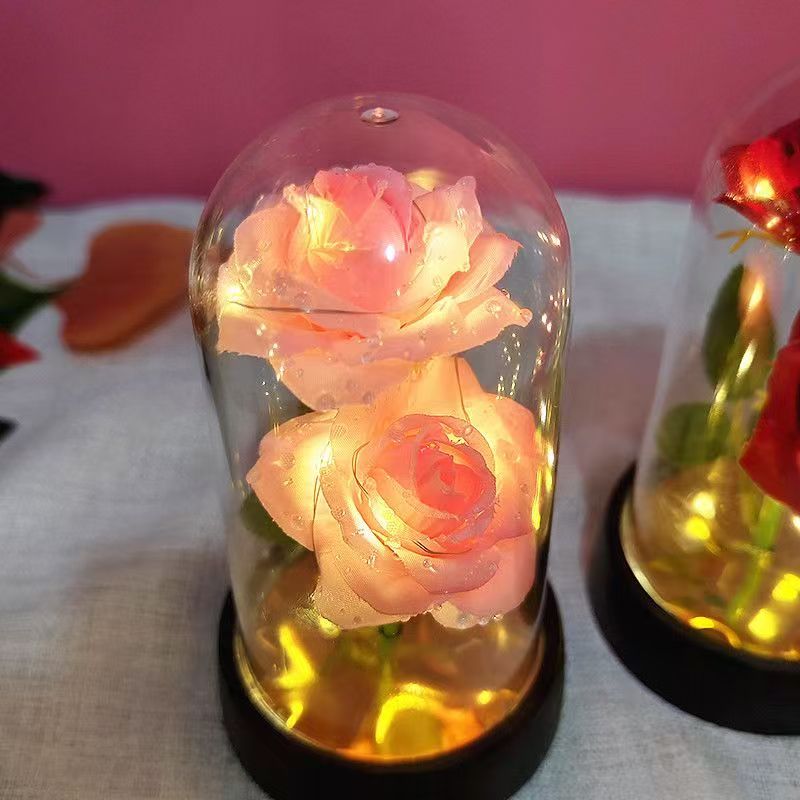 Artificial Flowers Beauty and the Beast Eternal Rose in Glass Cover Valentine's Day Wedding Birthday Decor for Gift
