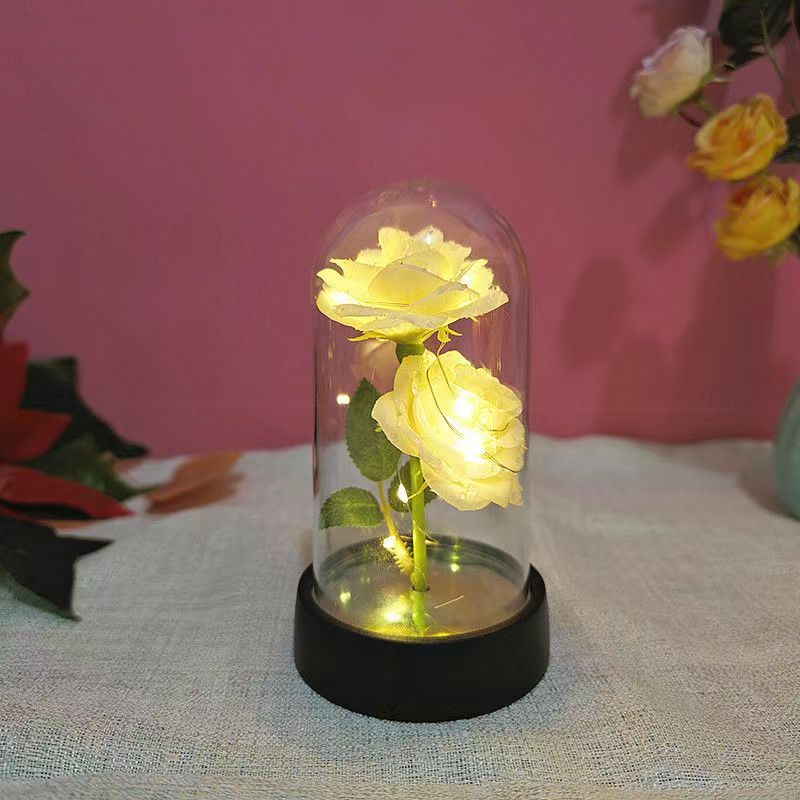 Artificial Flowers Beauty and the Beast Eternal Rose in Glass Cover Valentine's Day Wedding Birthday Decor for Gift