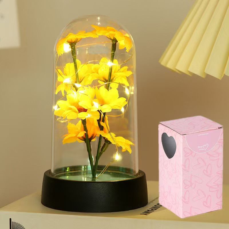 Artificial Flowers Beauty and the Beast Eternal Rose in Glass Cover Valentine's Day Wedding Birthday Decor for Gift