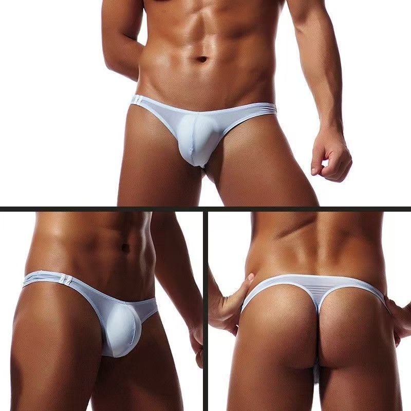2PCS--- Men's Convex Pouch Briefs Youth Fashion Low Waist Panties Boys Sexy Underpants Silk Slip Small Briefs Student Elastic Thongs New