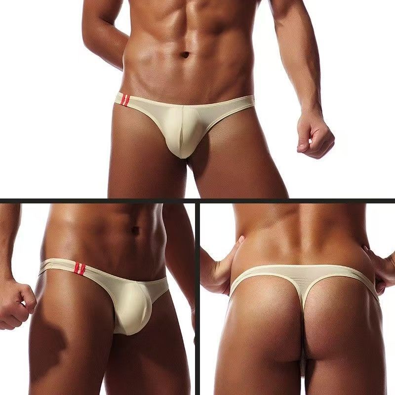 2PCS--- Men's Convex Pouch Briefs Youth Fashion Low Waist Panties Boys Sexy Underpants Silk Slip Small Briefs Student Elastic Thongs New