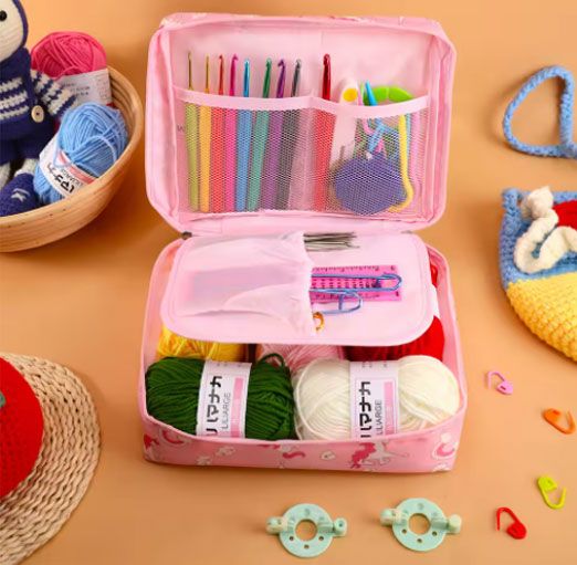 59Pcs/Set Crochet Set DIY Beginner Crochet Hook Kit With Storage Bag Material Pack Portable Sewing Knitting and Storage Tools