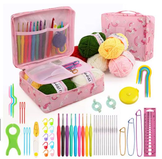 59Pcs/Set Crochet Set DIY Beginner Crochet Hook Kit With Storage Bag Material Pack Portable Sewing Knitting and Storage Tools