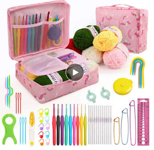 59Pcs/Set Crochet Set DIY Beginner Crochet Hook Kit With Storage Bag Material Pack Portable Sewing Knitting and Storage Tools