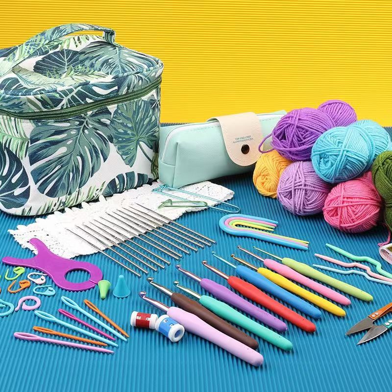 59Pcs/Set Crochet Set DIY Beginner Crochet Hook Kit With Storage Bag Material Pack Portable Sewing Knitting and Storage Tools