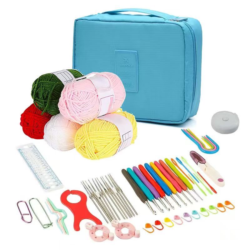 59Pcs/Set Crochet Set DIY Beginner Crochet Hook Kit With Storage Bag Material Pack Portable Sewing Knitting and Storage Tools