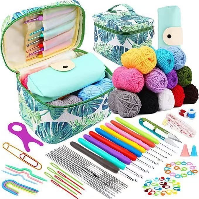 59Pcs/Set Crochet Set DIY Beginner Crochet Hook Kit With Storage Bag Material Pack Portable Sewing Knitting and Storage Tools
