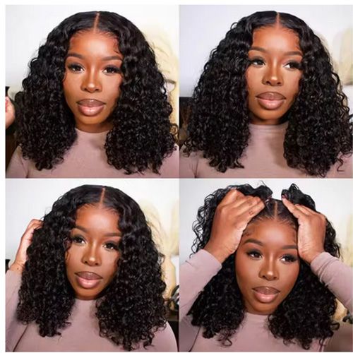 Deep Wave Short Bob Cut Natural Black Color 13X4 HD Lace Front Synthetic Wig For Black Women Preplucked Cosplay Daily Glueless