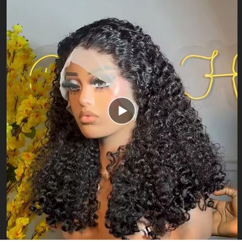 Deep Wave Short Bob Cut Natural Black Color 13X4 HD Lace Front Synthetic Wig For Black Women Preplucked Cosplay Daily Glueless
