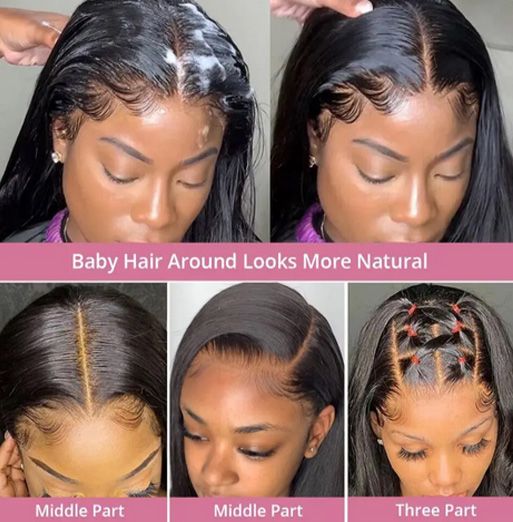 360 Full Lace Human Hair Wig - Bone Straight Glueless HD Lace Front Wig with Lace Closure, 100% Vietnamese Human Hair, Natural Look, Breathable & Comfortable