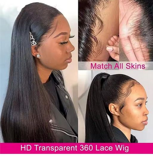360 Full Lace Human Hair Wig - Bone Straight Glueless HD Lace Front Wig with Lace Closure, 100% Vietnamese Human Hair, Natural Look, Breathable & Comfortable