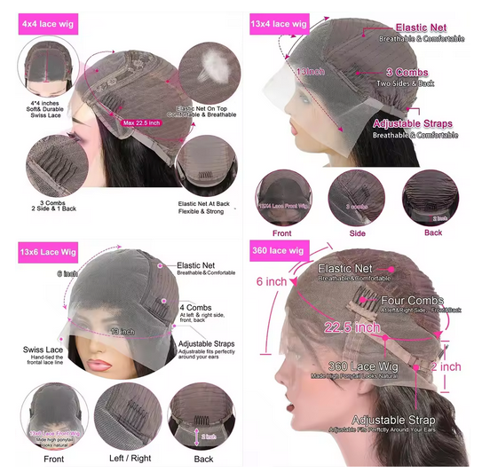360 Full Lace Human Hair Wig - Bone Straight Glueless HD Lace Front Wig with Lace Closure, 100% Vietnamese Human Hair, Natural Look, Breathable & Comfortable