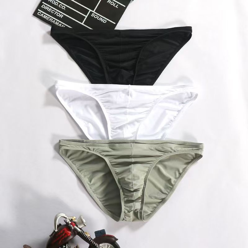 Soft Men Bulge Pouch Thong Men's Underwear Silk Sexy Briefs Plus Size Solid Color Basic Underpants Ultra-soft Lingerie Hombre