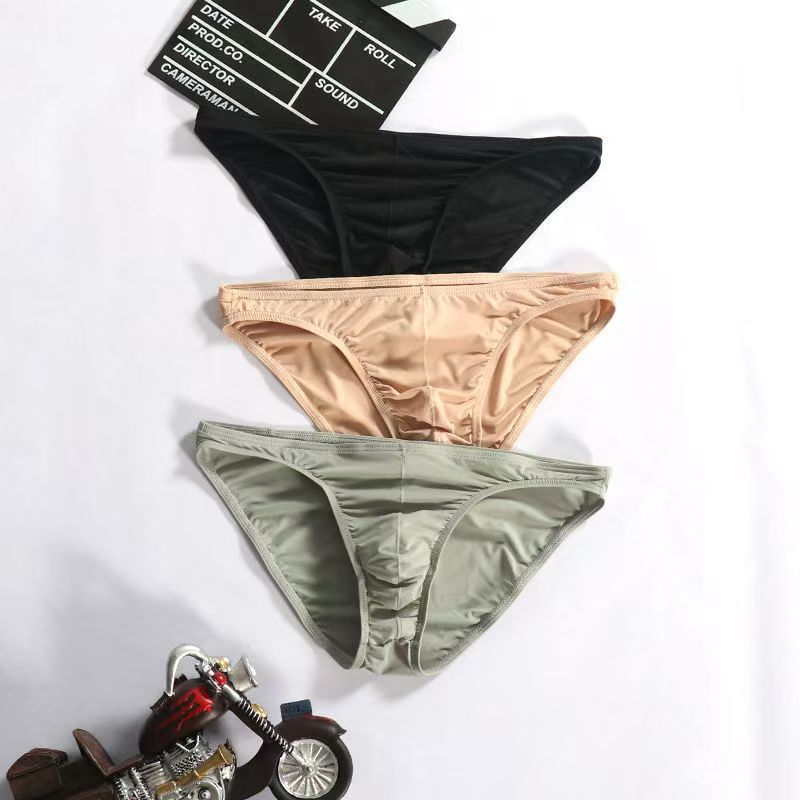 Soft Men Bulge Pouch Thong Men's Underwear Silk Sexy Briefs Plus Size Solid Color Basic Underpants Ultra-soft Lingerie Hombre
