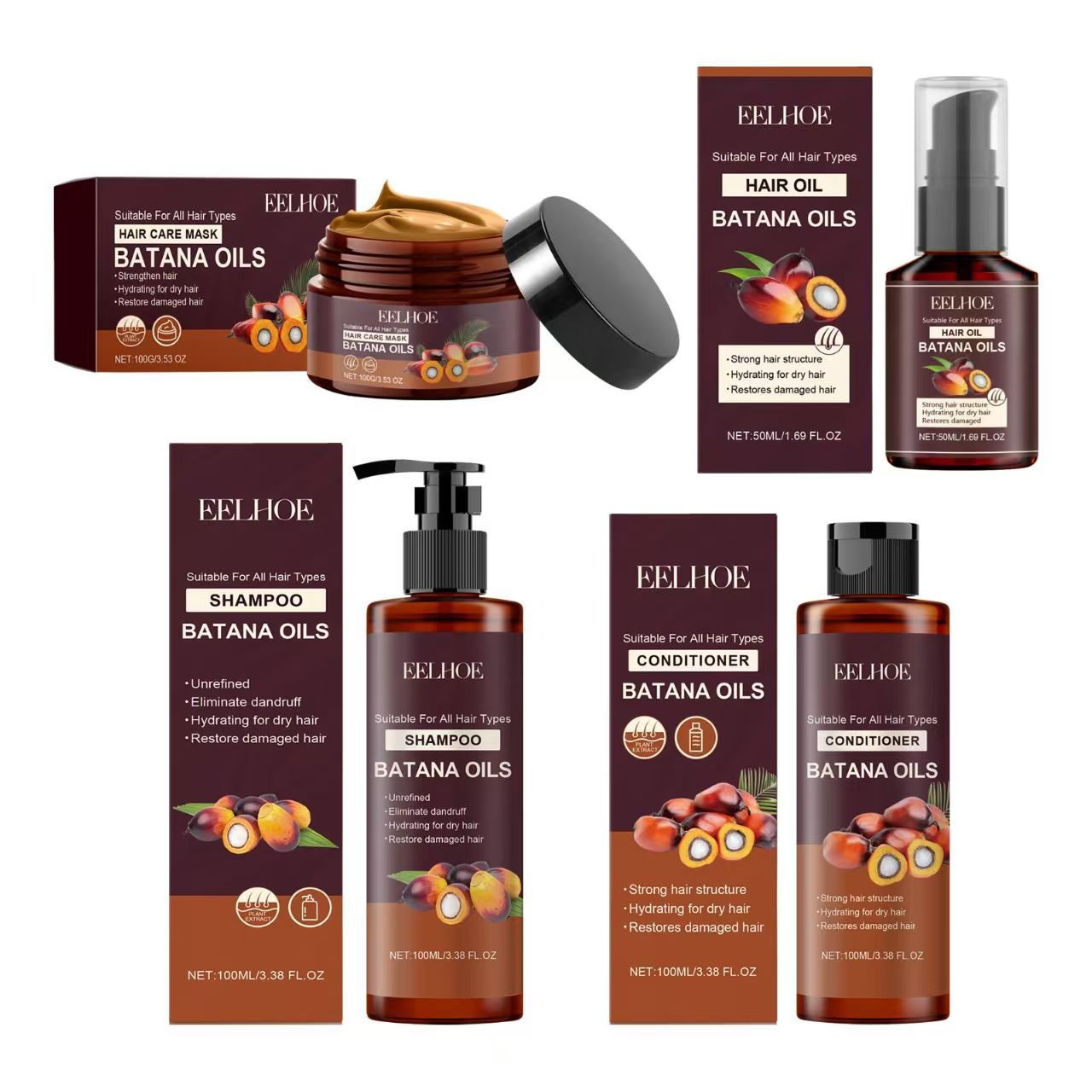 Eelhoe 100g /50GBatana Hair Oil Mask Anti Loss Breakage Natural Strengthen Hair Roots Fluffy Moisturizing Hair Care Conditioner