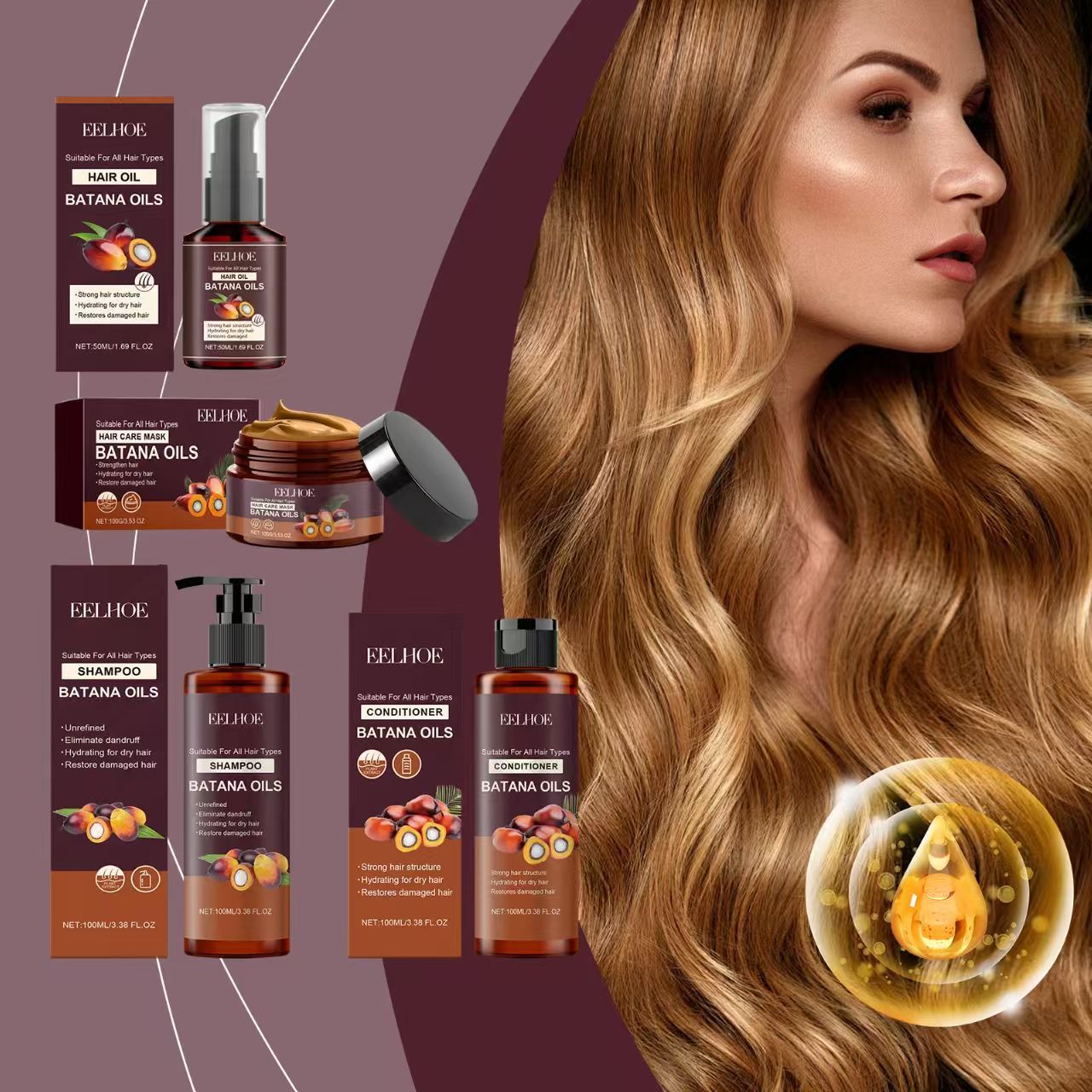 Eelhoe 100g /50GBatana Hair Oil Mask Anti Loss Breakage Natural Strengthen Hair Roots Fluffy Moisturizing Hair Care Conditioner