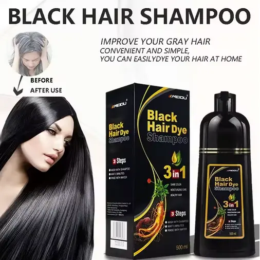 500ml Hair Dye Shampoo 3in1 Darkening Hairs Instant Gray To Black Polygonum Multiflorum Natural Coloing Cover for Women