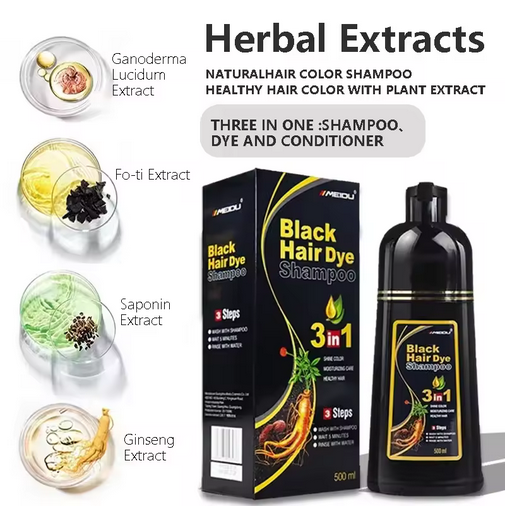500ml Hair Dye Shampoo 3in1 Darkening Hairs Instant Gray To Black Polygonum Multiflorum Natural Coloing Cover for Women