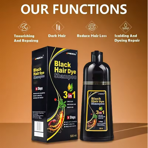 500ml Hair Dye Shampoo 3in1 Darkening Hairs Instant Gray To Black Polygonum Multiflorum Natural Coloing Cover for Women