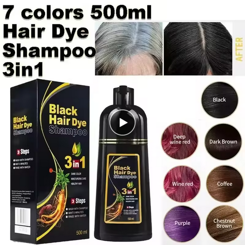 500ml Hair Dye Shampoo 3in1 Darkening Hairs Instant Gray To Black Polygonum Multiflorum Natural Coloing Cover for Women