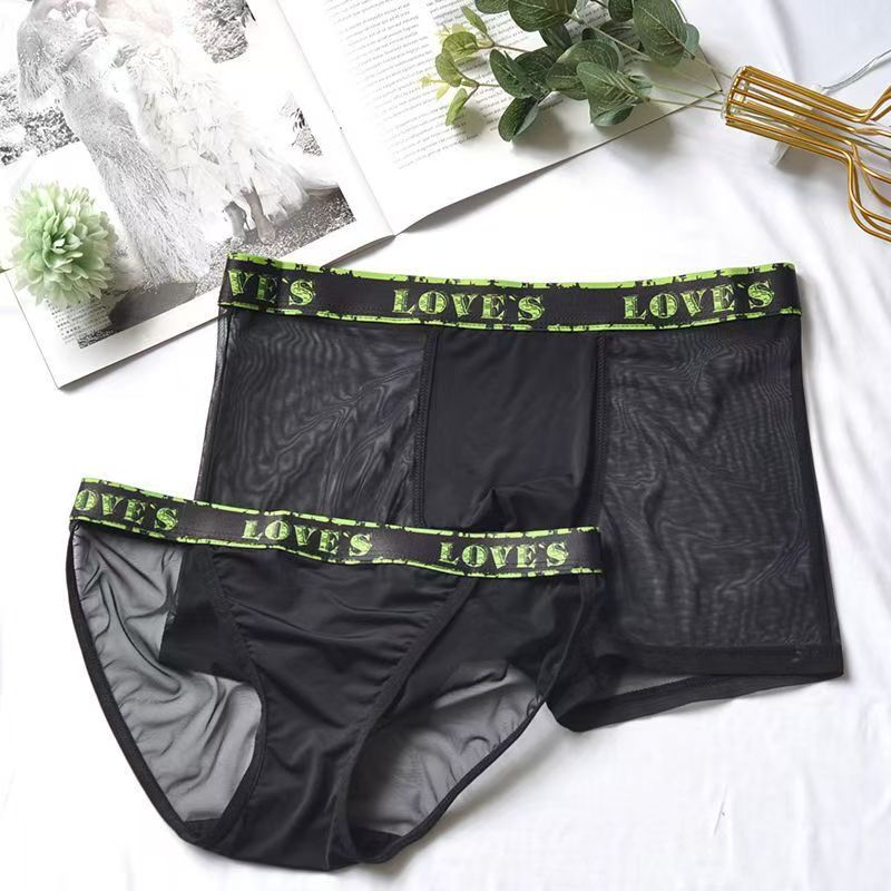 Couple Men Shorts Women Briefs Lovers Fun Lingerie Sexy Couple Underwear Set Heart Lace Panties for Lover Modal Underpants