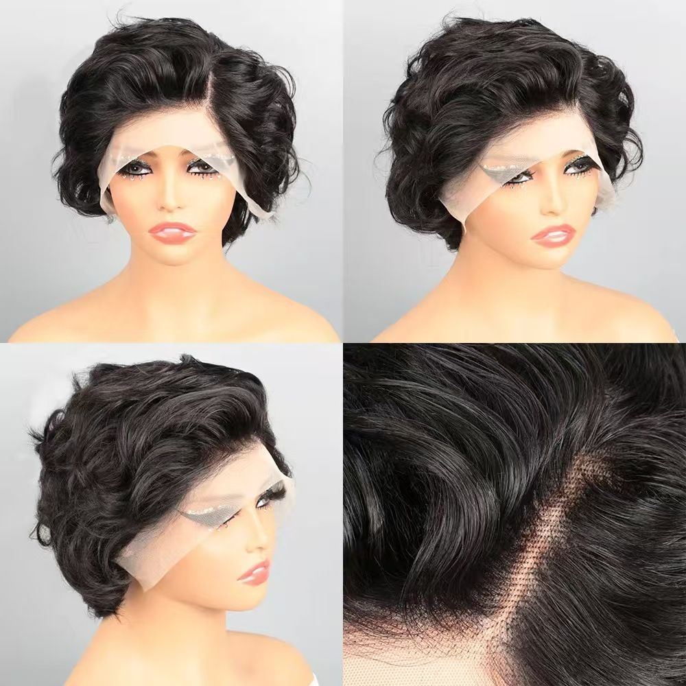Pixie Cut Human Hair Wigs For Black Women Afro Rose Curly Funmi Glueless Wigs with Bangs Short Bouncy Curly Bob Wig With Bangs