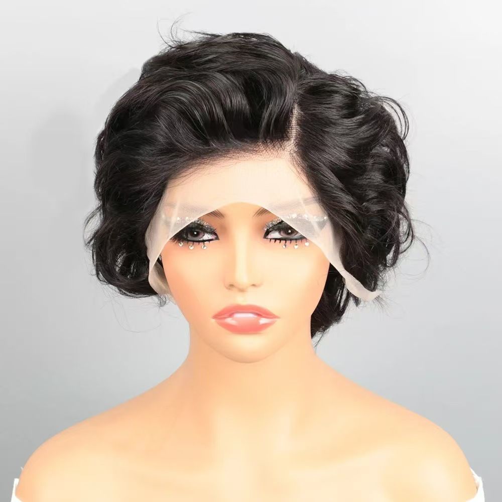 Pixie Cut Human Hair Wigs For Black Women Afro Rose Curly Funmi Glueless Wigs with Bangs Short Bouncy Curly Bob Wig With Bangs