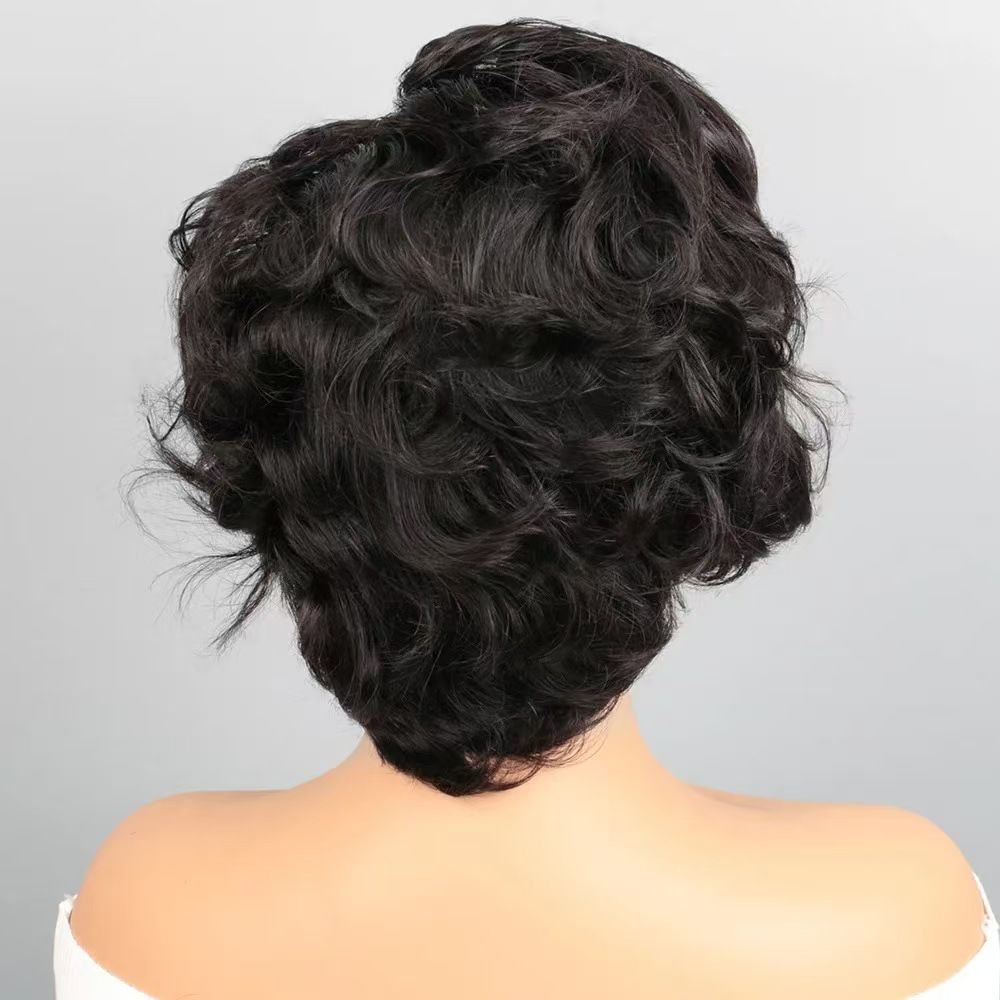 Pixie Cut Human Hair Wigs For Black Women Afro Rose Curly Funmi Glueless Wigs with Bangs Short Bouncy Curly Bob Wig With Bangs