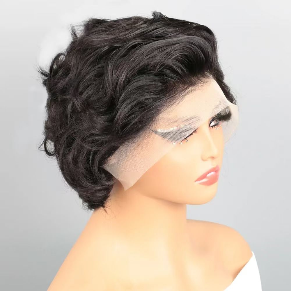 Pixie Cut Human Hair Wigs For Black Women Afro Rose Curly Funmi Glueless Wigs with Bangs Short Bouncy Curly Bob Wig With Bangs