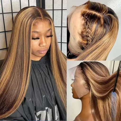 Highlight Omber 200% Density 13x4 Hd Lace Frontal Wig Density 30 32 Inch P4/27 Colored Straight Human Hair Front Wigs