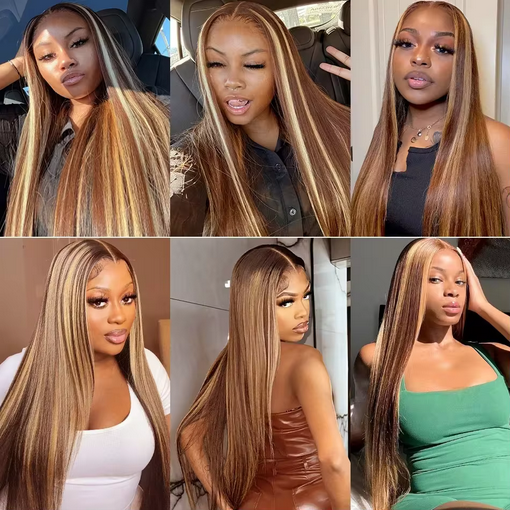 Highlight Omber 200% Density 13x4 Hd Lace Frontal Wig Density 30 32 Inch P4/27 Colored Straight Human Hair Front Wigs