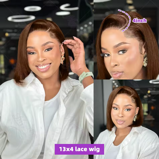 Brazilian 120 Density Short Bob 13x4 HD Transparent Lace Front Human Hair Wig Chocolate Brown Straight Lace Frontal Wigs omber colorful