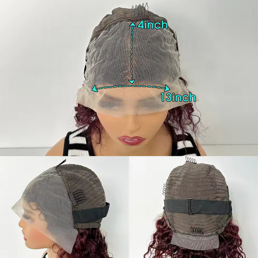 180% Density 13x4 Lace Frontal Pixie Curly Human Hair Wigs 12A Colored Water Wave Raw Burmese Bouncy Curly Hair Wigs for Women