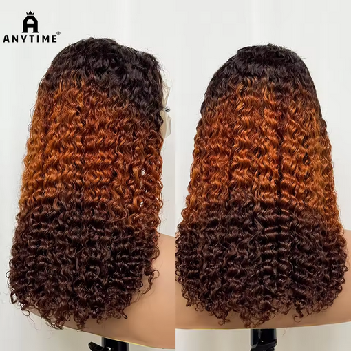 180% Density 13x4 Lace Frontal Pixie Curly Human Hair Wigs 12A Colored Water Wave Raw Burmese Bouncy Curly Hair Wigs for Women
