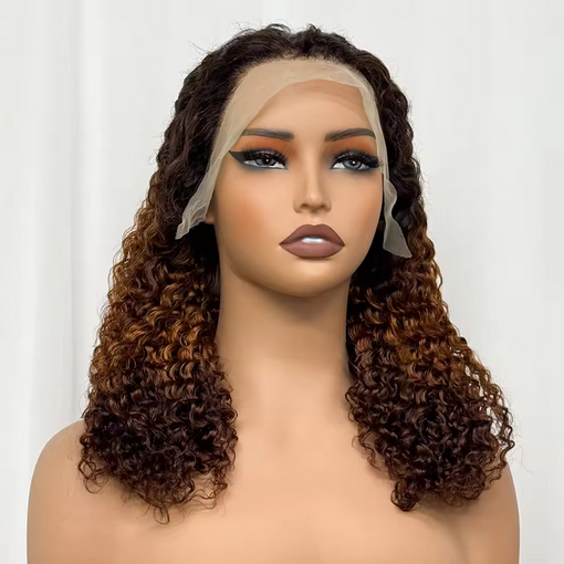 180% Density 13x4 Lace Frontal Pixie Curly Human Hair Wigs 12A Colored Water Wave Raw Burmese Bouncy Curly Hair Wigs for Women