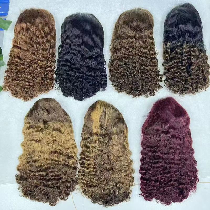 180% Density 13x4 Lace Frontal Pixie Curly Human Hair Wigs 12A Colored Water Wave Raw Burmese Bouncy Curly Hair Wigs for Women