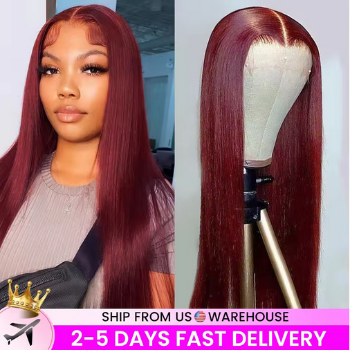 360 HD Lace Front Wig Vietnam Human Hair Wigs 99J Red Brown T1b/99j Burgundy Colored HD Transparent Pre Plucked Lace Frontal 12A Grade Human Hair Wigs Straight