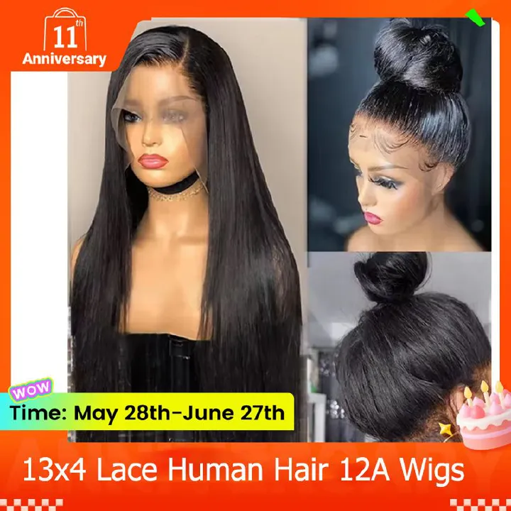 30 Inch 12A grade High Quality Human Hair Transparent 13x4 Lace Front Human Hair Wigs Brazilian Straight Glueless 24inch Vietnam Human Hair Lace Frontal Wig for Black Women