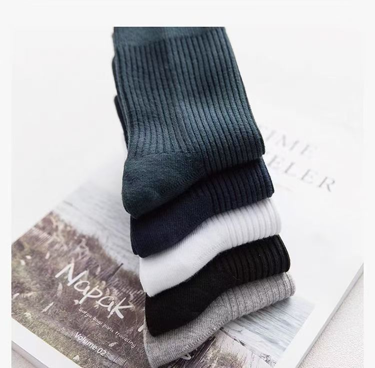 6Pairs/Lot Men's Striped Cotton Business Socks Breathable All Season Solid Color Warm Knit Middle Tube High Quality Socks (No color specified)