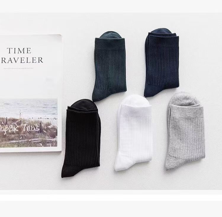 6Pairs/Lot Men's Striped Cotton Business Socks Breathable All Season Solid Color Warm Knit Middle Tube High Quality Socks (No color specified)