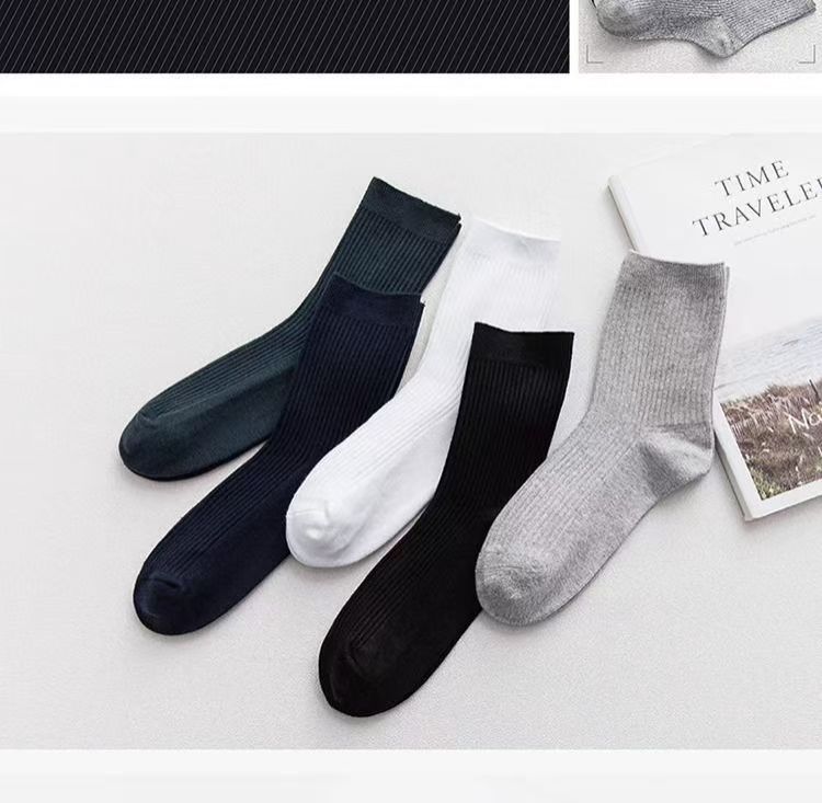 6Pairs/Lot Men's Striped Cotton Business Socks Breathable All Season Solid Color Warm Knit Middle Tube High Quality Socks (No color specified)