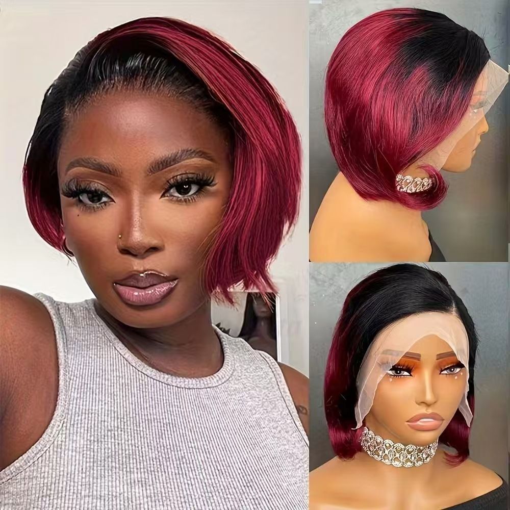 Short Wigs Human Hair Wigs For Women Pixie Cut Human Hair Finger Wave Wig Natural Color Glueless 13x1 Side Part Lace Frontal Wig