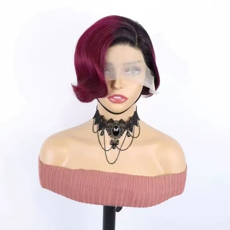 Short Wigs Human Hair Wigs For Women Pixie Cut Human Hair Finger Wave Wig Natural Color Glueless 13x1 Side Part Lace Frontal Wig
